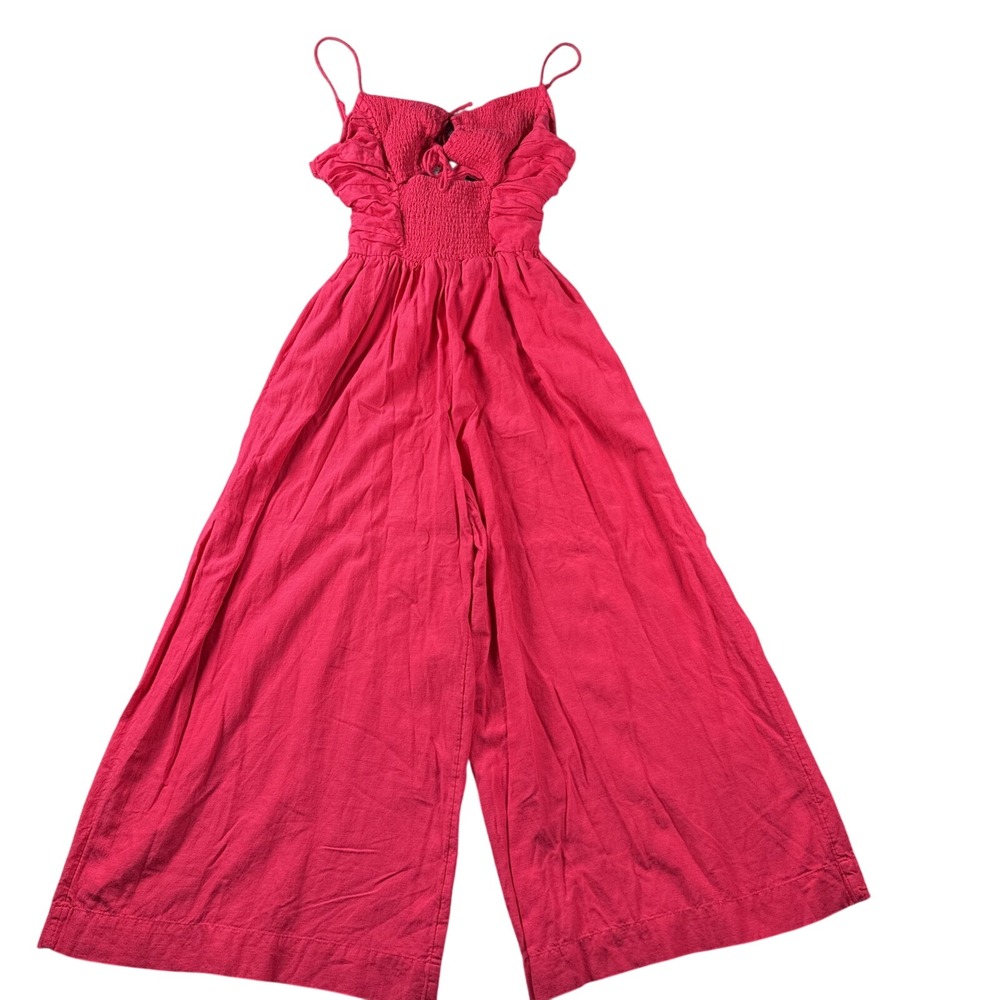 Free People Jumpsuit Womens S One Piece Wide Leg‎ Tie Back Cut Out Smocked Boho